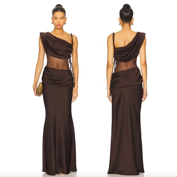Bananhot Dresses & Skirts - NEW Bananhot Onyx Maxi Dress in Brown One Shoulder Formal Gown XS
